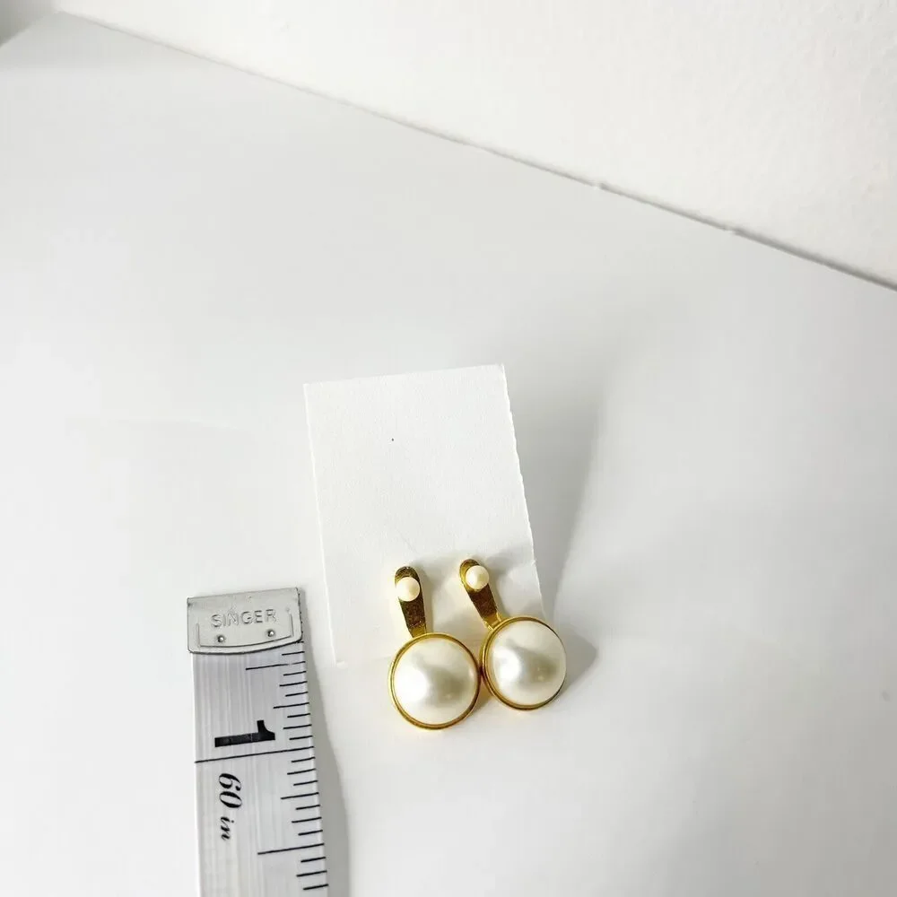Vintage JJ Jonette Earrings Gold Tone Pearl‎ Drop 80s 90s Retro Glam